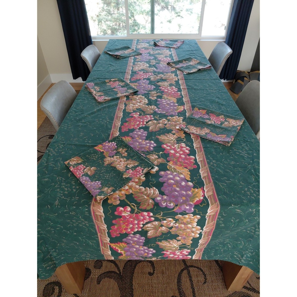 Brazil CHARTER CLUB Tablecloth Napkin Set Forest Green Grapevine Cotton European
